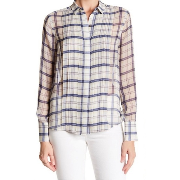 ATM Anthony Thomas Melillo Plaid Silk Shirt in Midnight/Salmon Size M - Picture 2 of 10